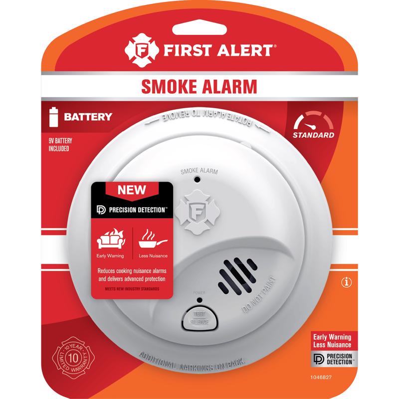First Alert 1046827 Smoke Alarm, Front Access Battery Operated White