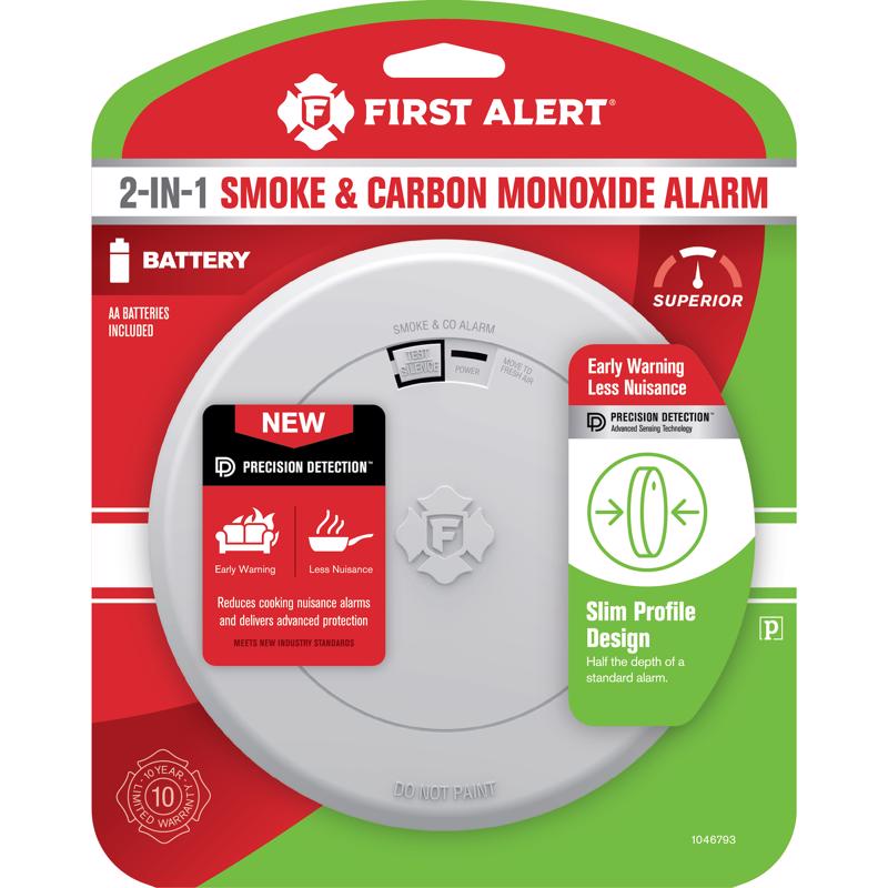 First Alert 1046793 Smoke and Carbon Monoxide Detector Slim Battery-Powered Photoelectric White