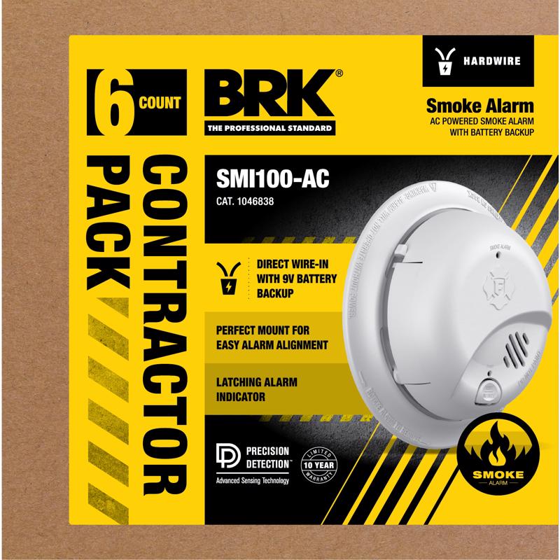 BRK 1046838 Smoke Detector 6 PK Hard-Wired w/Battery Back-up Ionization White
