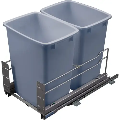 Waste Bin Pull-Out, Kessebhmer Double Bottom Mount 2 x 28 qt bins, Chrome, 2 x 28 qt Frame: Silver Bin: Gray Waste Bin Pull-Out, Kessebhmer Double Bottom Mount 2 x 28 qt bins, Chrome, 2 x 28 qt Frame: Silver Bin: Gray