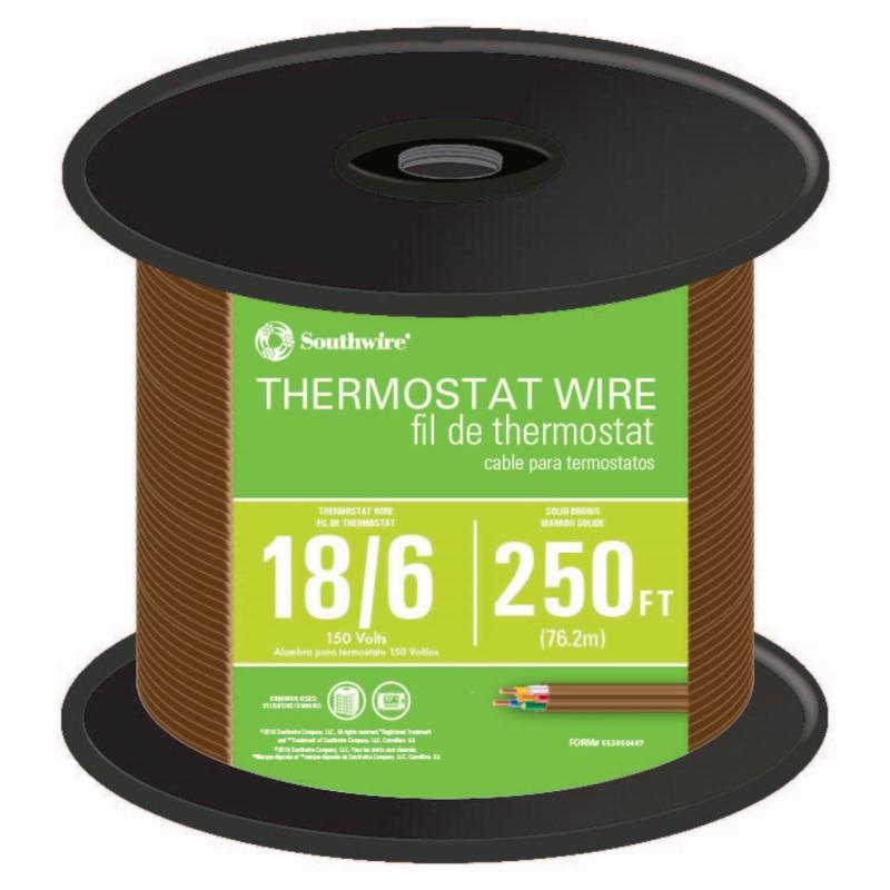 Southwire 553060407 250 ft. 18/6 Brown Solid CU CL2 Thermostat Wire