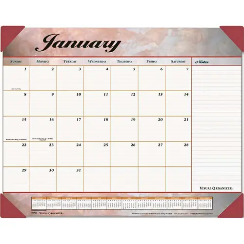 MARBLEIZED MONTHLY DESK PAD CALENDAR, 22 X 17, BURGUNDY
