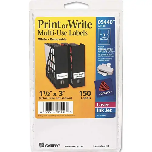 AVERY PRINT OR WRITE REMOVABLE MULTI-USE LABELS, 1-1/2 X 3, WHITE AVERY PRINT OR WRITE REMOVABLE MULTI-USE LABELS, 1-1/2 X 3, WHITE