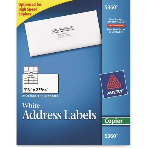 1-1/2 in. x 2-13/16 in. White Self-Adhesive Address Labels for Copiers 1-1/2 in. x 2-13/16 in. White Self-Adhesive Address Labels for Copiers