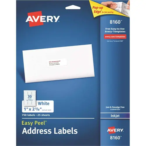 1 in. x 2-5/8 in. White Easy Peel Inkjet Address Labels