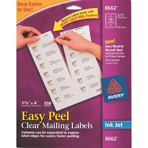 AVERY EASY PEEL INKJET MAILING LABELS, 1-1/3 X 4, CLEAR AVERY EASY PEEL INKJET MAILING LABELS, 1-1/3 X 4, CLEAR