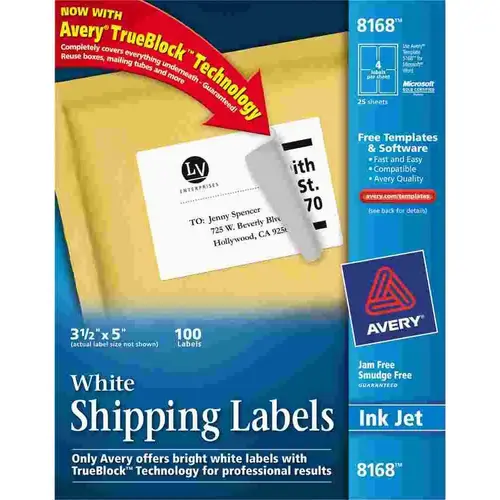 AVERY SHIPPING LABELS WITH TRUEBLOCK TECHNOLOGY, 3-1/2 X 5, WHITE AVERY SHIPPING LABELS WITH TRUEBLOCK TECHNOLOGY, 3-1/2 X 5, WHITE
