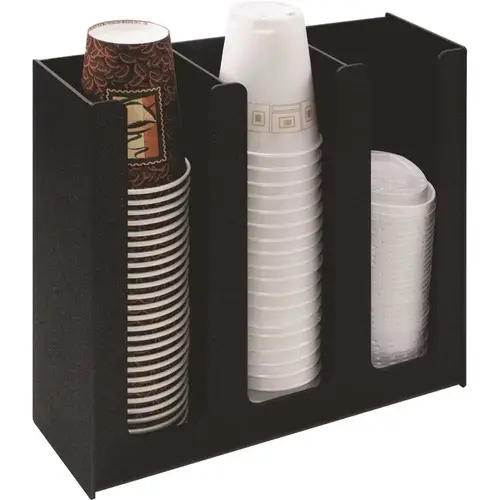 3-column Cup and Lid Holder Organizer Black