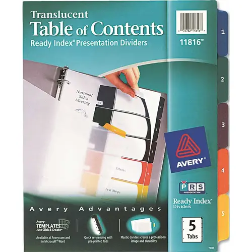AVERY READY INDEX TABLE/CONTENTS DIVIDERS, 5-TAB, LETTER, ASSORTED AVERY READY INDEX TABLE/CONTENTS DIVIDERS, 5-TAB, LETTER, ASSORTED