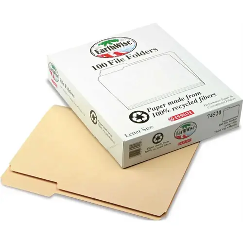 PENDAFLEX RECYCLED FILE FOLDER, 1/3 CUT TOP TAB, LETTER, MANILA