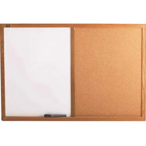 36 in. x 24 in., Combo Bulletin Board, Dry-Erase Melamine/Cork, White, Oak Frame
