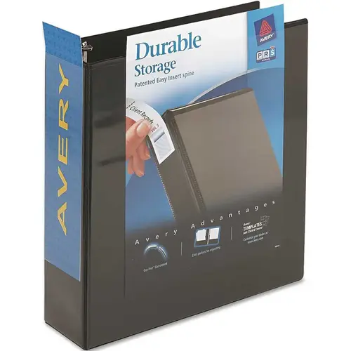 AVERY DURABLE SLANT EASY INSERT RING VIEW BINDER, 3" CAPACITY, BLACK AVERY DURABLE SLANT EASY INSERT RING VIEW BINDER, 3" CAPACITY, BLACK