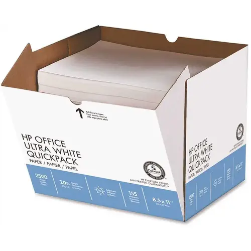 Hewlett Packard 20 lbs. 8-1/2 in. x 11 in. Office Paper 92 Brightness, White (2500 Sheets/Carton) - pack of 2500 Hewlett Packard 20 lbs. 8-1/2 in. x 11 in. Office Paper 92 Brightness, White (2500 Sheets/Carton) - pack of 2500