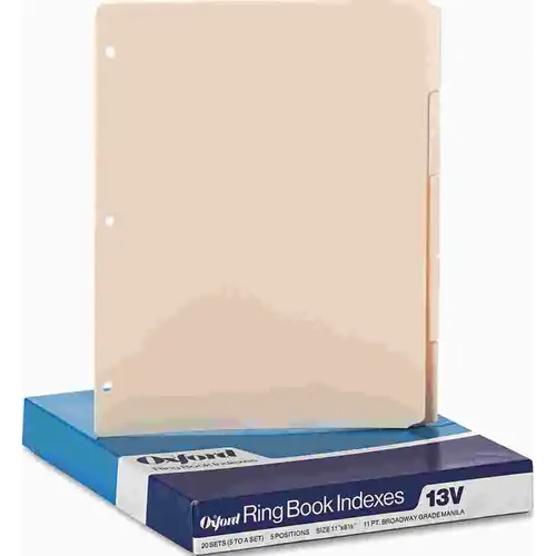 PENDAFLEX THREE-HOLE PUNCHED INDEX FOR BINDER, 1/5 CUT, 5-TAB, MANILA