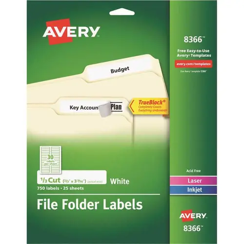 9.44 in. White Permanent Self-Adhesive Laser/Inkjet File Folder Labels 9.44 in. White Permanent Self-Adhesive Laser/Inkjet File Folder Labels