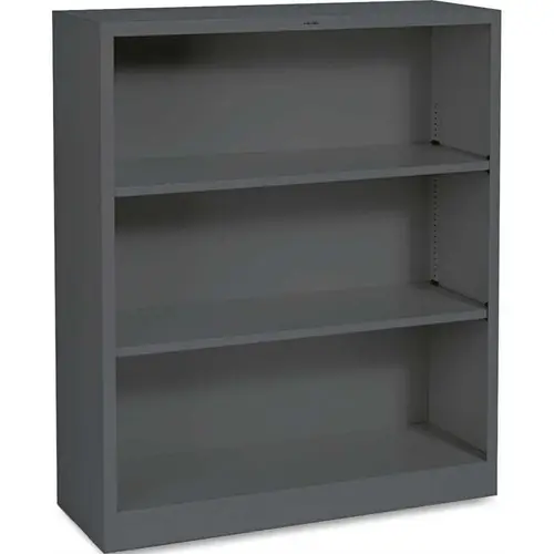 METAL BOOKCASE, 3 SHELVES, 34-1/2W X 12-5/8D X 41H, CHARCOAL METAL BOOKCASE, 3 SHELVES, 34-1/2W X 12-5/8D X 41H, CHARCOAL