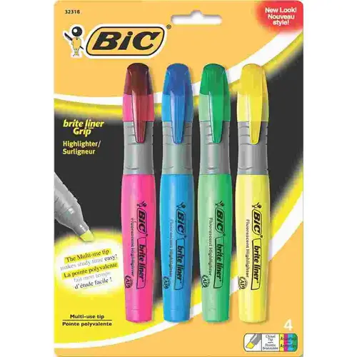 BIC BRITE LINER GRIP XL HIGHLIGHTER, CHISEL TIP, FLUORESCENT