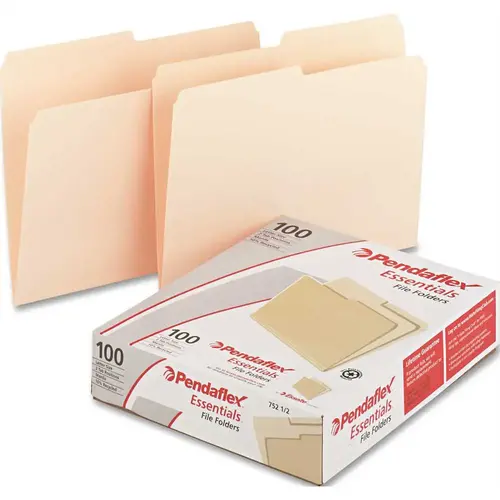 PENDAFLEX FILE FOLDERS, 1/2 CUT, TOP TAB, LETTER, MANILA