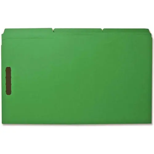 COLORED FASTENER FOLDER, 1/3 TAB, GREEN, 8-1/2X14 IN
