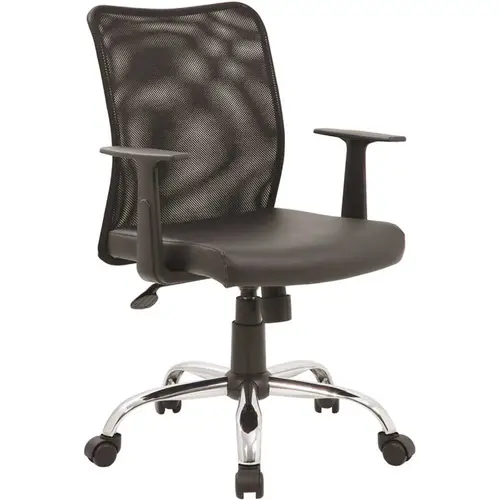 Black Mesh Black Vinyl Seat Chrome Base T-Arms Pneumatic Lift Mesh Task Chair Black Mesh Black Vinyl Seat Chrome Base T-Arms Pneumatic Lift Mesh Task Chair