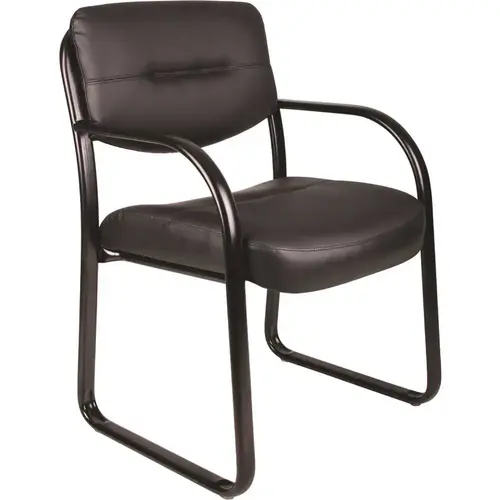 Black Leather Guest Chair with Arms, Black Steel Frame Black Leather Guest Chair with Arms, Black Steel Frame