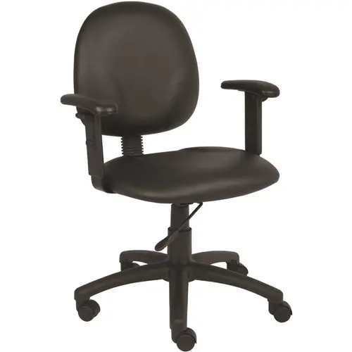Black Office Task Chair Antimicrobial Vinyl Black Nylon Base Adjustable Arms Swivel-Tilt Pneumatic Lift Black Office Task Chair Antimicrobial Vinyl Black Nylon Base Adjustable Arms Swivel-Tilt Pneumatic Lift