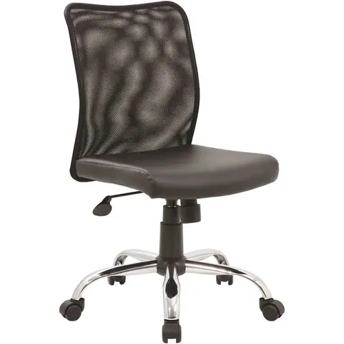 Black Mesh Back Black Vinyl Seat Armless Chrome Base Pneumatic Lift Mesh Task Chair Black Mesh Back Black Vinyl Seat Armless Chrome Base Pneumatic Lift Mesh Task Chair