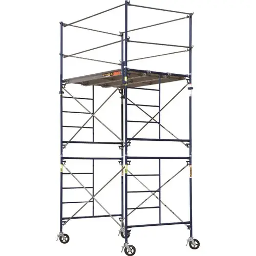 Saferstack 2-Level Frame Rolling Scaffold Tower Set Including Cross Braces, Platforms and Guardrail System