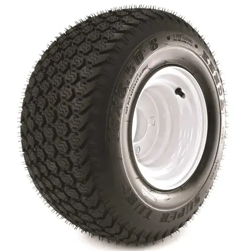K500 SUPER TURF 18X850-8 TIRE MOUNTED ON 8X7, 4 HOLE WHITE WHEEL (4/4)