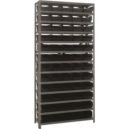 Economy 4 in. Shelf Bin 18 in. x 36 in. x 75 in. 13-Tier Shelving System Complete with QSB104 Black Bins Economy 4 in. Shelf Bin 18 in. x 36 in. x 75 in. 13-Tier Shelving System Complete with QSB104 Black Bins