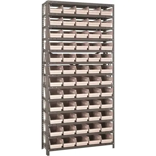 Economy 4 in. Shelf Bin 18 in. x 36 in. x 75 in. 13-Tier Shelving System Complete with QSB104 Ivory Bins Economy 4 in. Shelf Bin 18 in. x 36 in. x 75 in. 13-Tier Shelving System Complete with QSB104 Ivory Bins