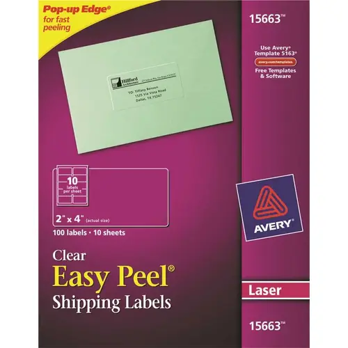 AVERY EASY PEEL MAILING LABELS FOR LASER PRINTERS, 2 IN.X 4 IN., CLEAR AVERY EASY PEEL MAILING LABELS FOR LASER PRINTERS, 2 IN.X 4 IN., CLEAR