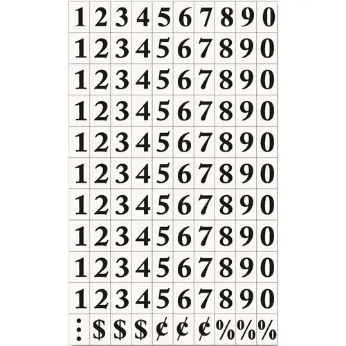 INTERCHANGEABLE MAGNETIC CHARACTERS, NUMBERS, BLACK, 3/4 IN. H