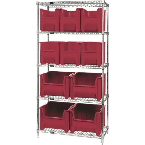 18 in. x 36 in. x 74 in. Giant Stack Container Wire Shelving System 5-Tier in Red 18 in. x 36 in. x 74 in. Giant Stack Container Wire Shelving System 5-Tier in Red