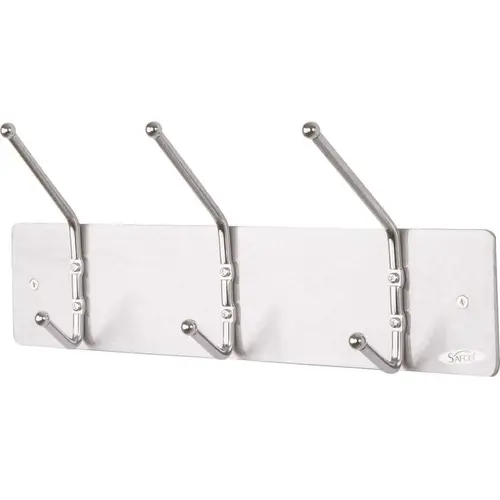 Wall Rack Metal Satin Aluminum 3 Ball-Tipped Double-Hooks Silver
