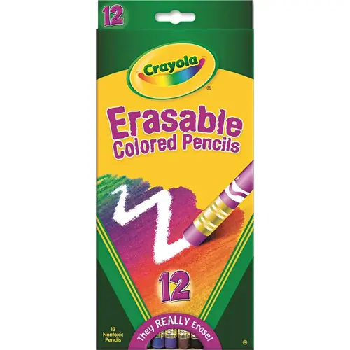 ERASABLE COLORED WOODCASE PENCILS, 3.3 MM, 12 ASSORTED COLORS/SET ERASABLE COLORED WOODCASE PENCILS, 3.3 MM, 12 ASSORTED COLORS/SET