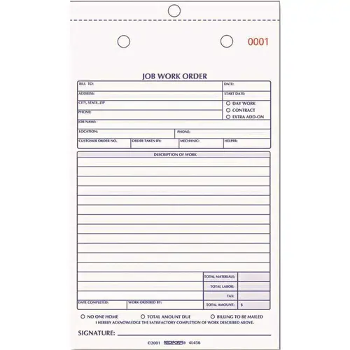 5-1/2 in. x 8-1/2 in. Job Work Order Book, 2-Part, (50 per Book) Assorted