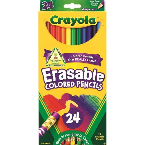 ERASABLE COLORED WOODCASE PENCILS, 3.3 MM, 24 ASSORTED COLORS/SET ERASABLE COLORED WOODCASE PENCILS, 3.3 MM, 24 ASSORTED COLORS/SET