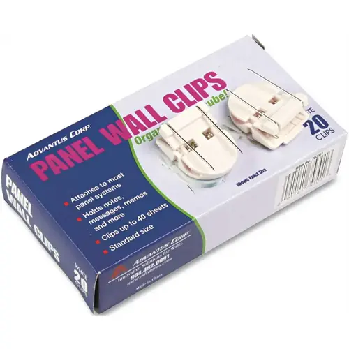 PANEL WALL CLIPS FOR FABRIC PANELS, STANDARD SIZE, WHITE