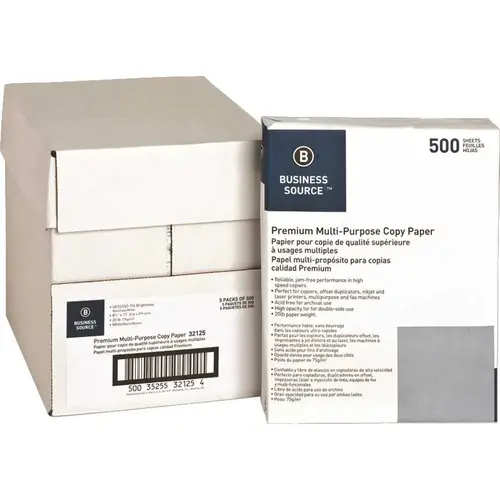 MULTIPURPOSE PAPER, 20 LB., 92 BRIGHT, 8-1/2 IN. X 11 IN., 5 REAMS PER CARTON, WHITE - pack of 2500