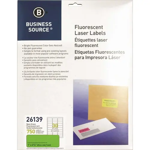 LASER LABELS, FLUORESCENT, 1 IN. X 2-5/8 IN., , NEON GREEN