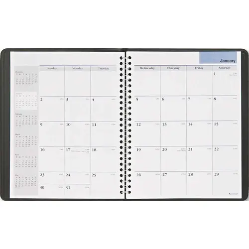 DESK SIZE MONTHLY PLANNER, UNRULED, 6-7/8 X 8-3/4, BLACK