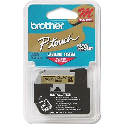 BROTHER M SERIES TAPE CARTRIDGE FOR P-TOUCH LABELERS, 1/2W, BLACK ON GOLD