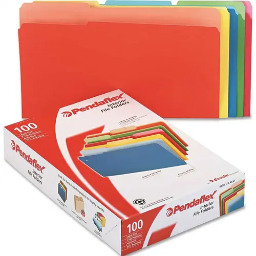 PENDAFLEX INTERIOR FILE FOLDERS, 1/3 CUT TOP TAB, LEGAL, BRIGHT ASSORTED PENDAFLEX INTERIOR FILE FOLDERS, 1/3 CUT TOP TAB, LEGAL, BRIGHT ASSORTED