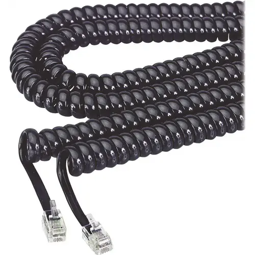12 ft. Coiled Phone Cord, Plug/Plug, Black