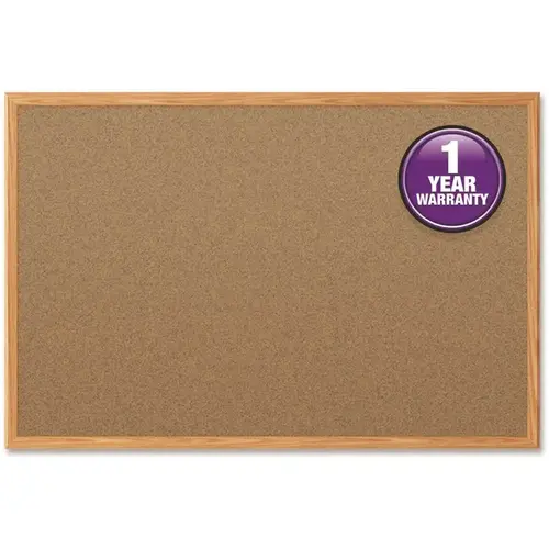 36" x 24" Classic Cork Surface Bulletin Board with Self-healing Surface, Oak Brown