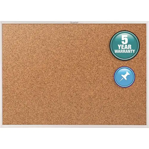 36" x 60" Classic Cork Bulletin Board with Natural Cork Surface, Silver Brown