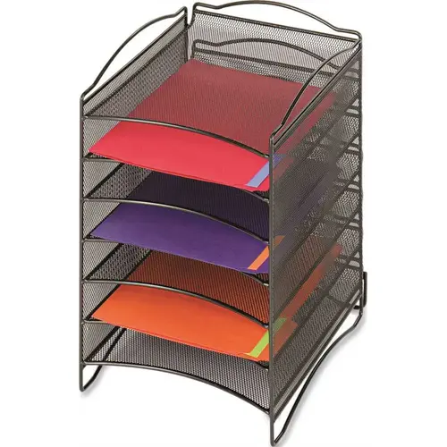ONYX STEEL MESH LLITERATURE SORTER, SIX COMPARTMENTS, BLACK
