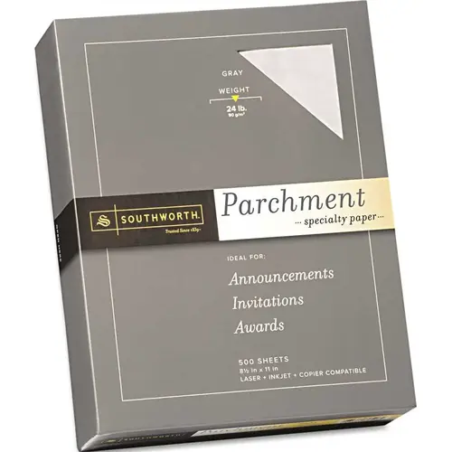 PARCHMENT SPECIALTY PAPER, 24 LBS., 8-1/2 X 11, GRAY PARCHMENT SPECIALTY PAPER, 24 LBS., 8-1/2 X 11, GRAY