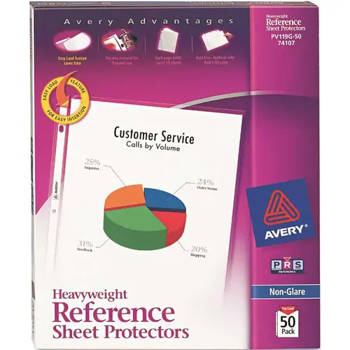 AVERY TOP-LOAD POLY SHEET PROTECTORS, HEAVY GAUGE, LETTER, NONGLARE Clear AVERY TOP-LOAD POLY SHEET PROTECTORS, HEAVY GAUGE, LETTER, NONGLARE Clear
